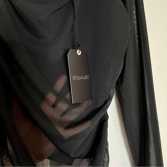 Nwt One Shoulder Black Mesh Top Size Large - Picture 3 of 4